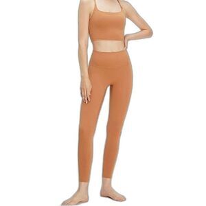 Yoga Pants Womens L Yellow Leggings High Waisted Tummy Control Workout Pants OC4